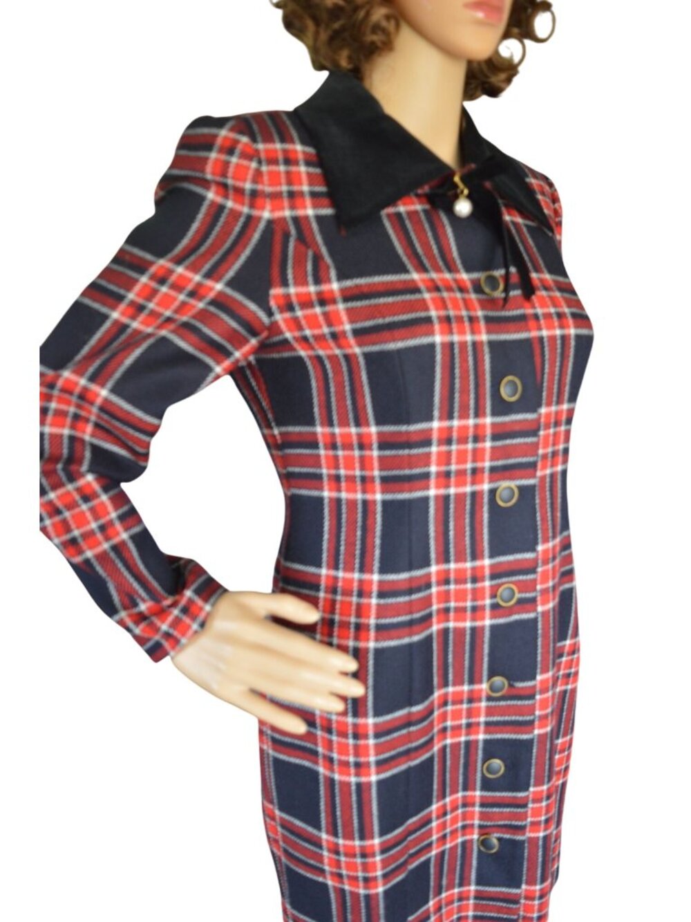 Vintage 60s Nonnoca Plaid Double Breasted Coat Dress Size XS Coquette Holiday - Picture 2 of 10